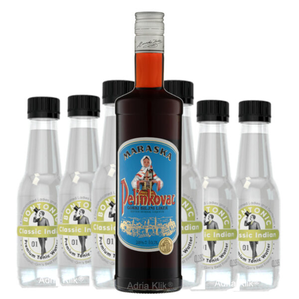 100% Hrvatski PT mix - Pelinkovac 0,7 l Maraska Zadar + 6 x Premium Tonic Water Classic Indian 0,195l Bontonic za profinjene dame i gospodu. Tradicionalni Hrvatski liker