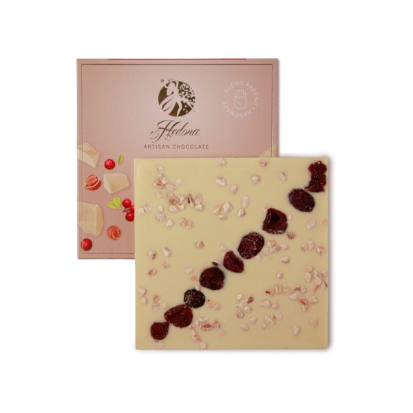 Hedona Artisan Chocolates - Hand made - Ručno rađeno Bijela čokolada s brusnicama i lješnjacima 100 g. Hedona Proizvedeno u Hrvatskoj . #kupujmohrvatsko Naruči sigurnu dostavu online Hedona Chocolateria, artisan and craft chocolate and pralines