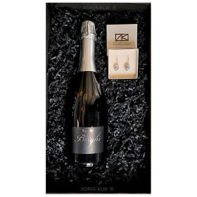 Unikatan i Univerzalan poklon paket Predivan pjenušac iz Istre Brighi Brut 0,75l Ravalico i Naušnice Dubrovačke Peružine - nakit hrvatske narodne baštine Zlatarna Križek
