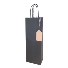 Mat crna eko papirnata vrećica  Trobojna špaga - Posveta / Privjesnica 5x9cm Prigodno pakiranje za bilo koju bocu – Napišite sami posvetu ili recite nama... Poklon paketi