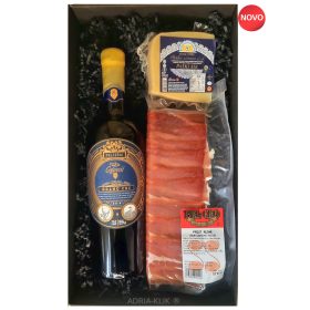 TOP Vrhunski Unikatni Premium Autohtoni poklon paket gift box Grand Cru Barrique Ponos Hrvatske, Grand Cru Barrique Plavac mali 0,75l Grgurević,  Ovčji Paški sir i Premium Drniški pršut! #kupujmoHrvatsko